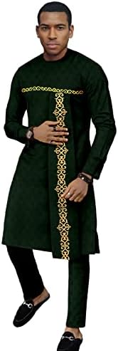 Bazin Riche Afrički tradicionalni set za muškarce Dashiki Print Dugih kaputa i Ankara hlače 2 komada odjeća