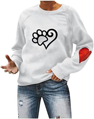 Sretna majica za Valentinovo o o-vratu dugih rukava duge rukave vole srčane grafičke dukseve parne majice vrhovi