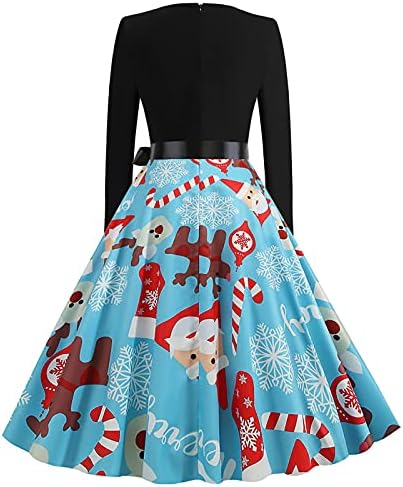 Božićne vintage haljine za žene dugih rukava 1950-ih retro haljina slatka Xmas tiskana haljina maturalna haljina za zabavu