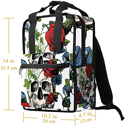 VBFOFBV Lagani casual backpack za prijenosnih računala za muškarce i žene, cvijet retro lubanja ruža Halloween