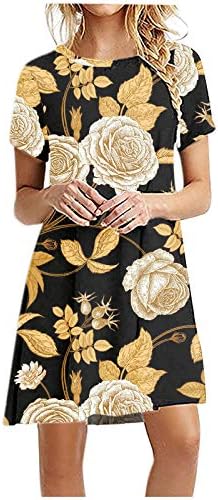 IQKA Ženska majica Haljina Ljetni kratki rukav O vrat Ležerne prilike Labave kratke haljine cvjetne grafičke haljine