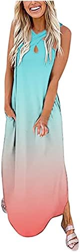 Ženski ležerni Široki sarafan 2023 duga haljina ukrštene maksi haljine bez rukava ljetna haljina na plaži s džepovima