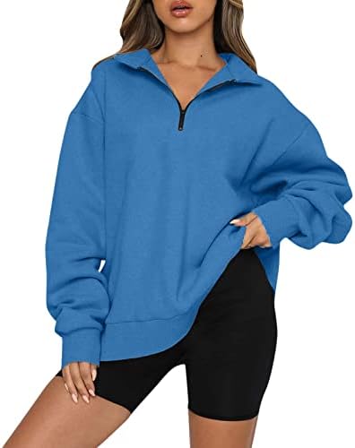 Ženska prevelika polovina zip pulover dugih rukava dugih rukava kvart sa duksevima Duks teen djevojke padaju y2k odjeću plava