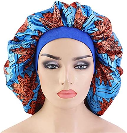 4 komada Extra Veliki satenski poklopac za spavanje Elastični opseg Žene Head Wrap Afrički uzorak Print Monnet Dame Turban Chemo Hat
