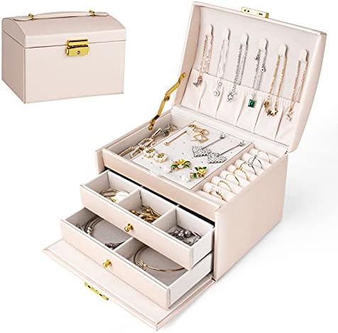 HL1971 kutija za nakit za žene, prenosivi nakit Travel Organizer PU kožna ladica s tri sloja sa zaključanim ogrlicama za prsten na