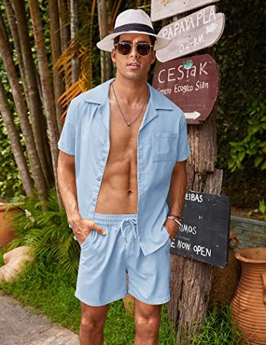 COOFANDY muški kratki setovi od 2 komada Casual Corduroy button down Shirt Shorts Set ljetne odjeće za plažu s džepovima