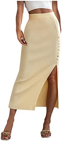Ženske rebraste pletene pletene suknje ljetne gumbe Elastični visoki struk Linija suknja sa okretanjem Slim FIT Olovka suknja