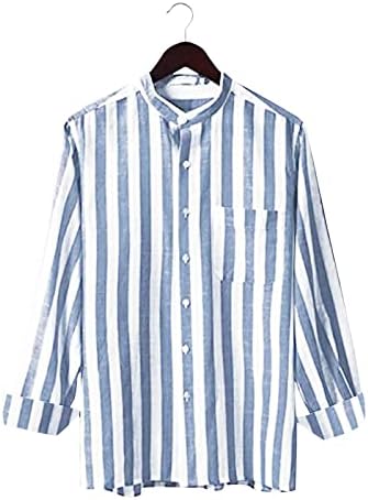 XXBR MENS Skraćene pamučne majice kratkih rukava, ljetna vertikalna prugasta gumb dolje košulja Prednji Placket džep casual vrhovi