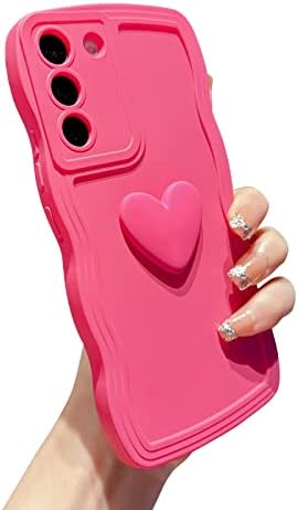 Lyqzdt Kompatibilan je sa Samsung Galaxy S22 Plus, slatka čvrsta boja 3D ljubav srca, modni kovrčavi valni rub zaštitni udarni udarni