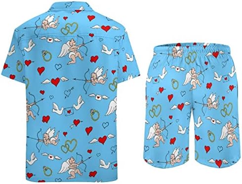 Anđeli i srca Muškarci 2 komada plaža na Havajskim gumbom niz majicu kratkih rukava i šorc odijela