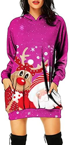 Ženski džemper s dugim rukavima haljina s kapuljačom Božić, casual džep labava haljina