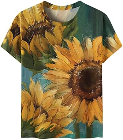 Dame Crewneck Pamuk Suncover Cvijet suncokreta Grafički salon labav fit bluza TEE Bluza kratkih rukava za teen djevojke