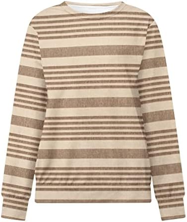 Fandream zahvalni duksevi za žene Scoop vrat Striped Print bluze bez kapuljače opušteni ženski pulover