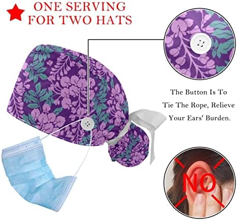 2 pakovanja Radna kapa sa gumbom za žene dugačka kosa podesiva elastična zavoja za zavoj na leđima bouffan kape cvjetni dom