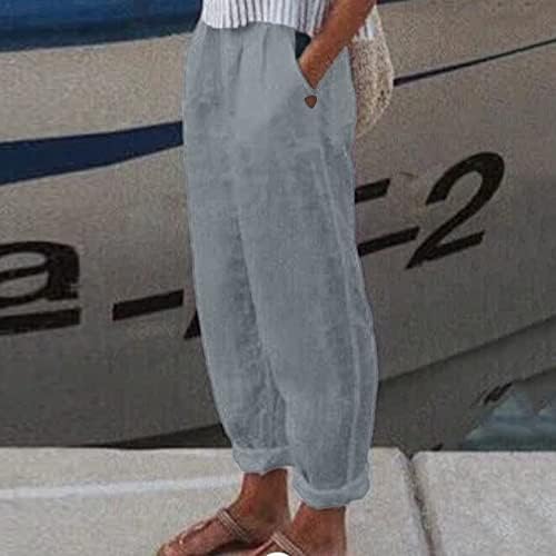 Pamučne lanene skraćene hlače ženske ljetne Casual kapri hlače s džepovima visokog struka udobne hlače na plaži maslačak Harem hlače