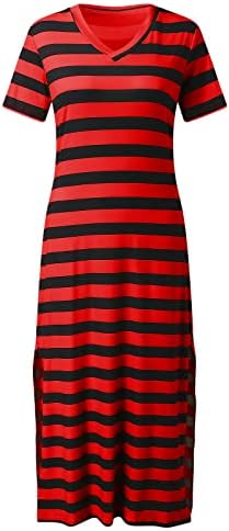 Ljetne haljine za žene 2023 prugaste haljine s kratkim rukavima V izrez Split bočna duga haljina labava plaža maxi haljina