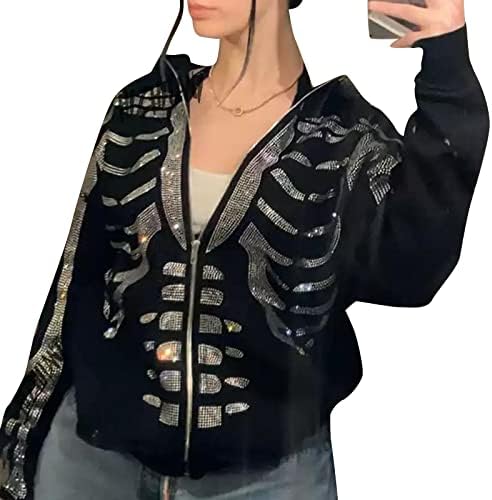 Kaipiclos skeleton duksevi muškarci žene pune zip up dukserice preko lica na velikoj grafičkoj jakni za rinestone slica