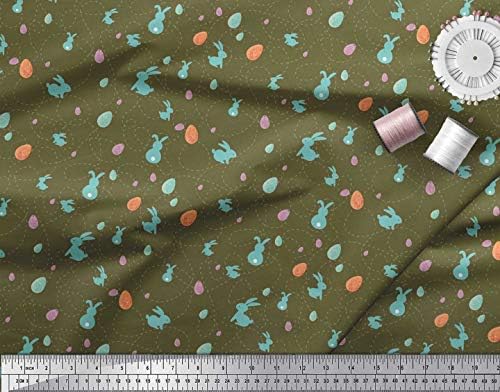 Soimoi Japan Crepe Satin Fabric Egg & amp; zečja životinjska tkanina print by Yard 42 Inch Wide
