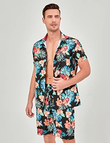 KOJOOIN muški havajski Setovi ljetna košulja s dugmetom na plaži i kratke hlače Ležerna tropska Odjeća 2 komada