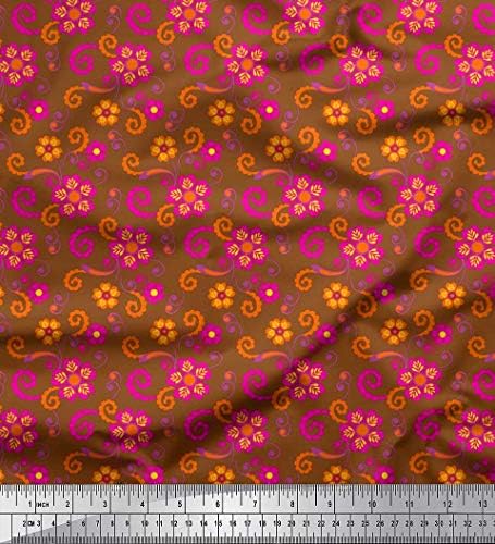 Soimoi saten Silk Fabric Swirls & Floral Artistic Print Fabric by the Yard 42 Inch Wide