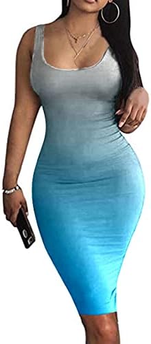 Miashui pamučna haljina za žene Casual žene Casual seksi okrugli vrat Tank Top rukav haljine gradijent Print Plus Veličina