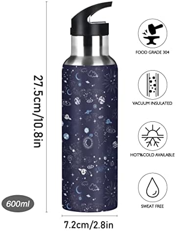 Galaxy Space boce za vodu Termos sa slamnim poklopcem za dječje dječake, 600 ml, nepropusne šalice od nehrđajućeg čelika za žene muškarci