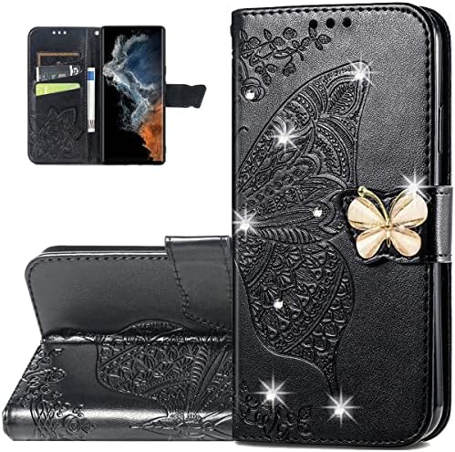 Monwutong torbica za novčanik Samsung Galaxy S23 Ultra, 3D leptir uzorak PU kožna preklopna futrola za telefon sa magnetnom kopčom