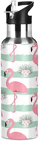 Alaza Flamingo i cvijeće Stripes Boca vode sa slamnim poklopcem Vakuum izoliranom nehrđajućem čelikom Termo tikvicom boca za vodu
