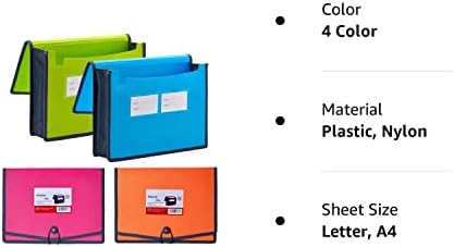 FANWU 4 Pack Plastic proširenje file novčanik Organizator dokumenata sa elastičnim kablom & amp; dugme zatvaranje ,veličina slova,