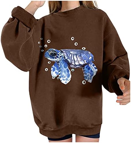 Crewneck Dukseri za žene - Ocean Životinjski tiskani pulover na vrhu Ležerne dugih rukava za žene za žene