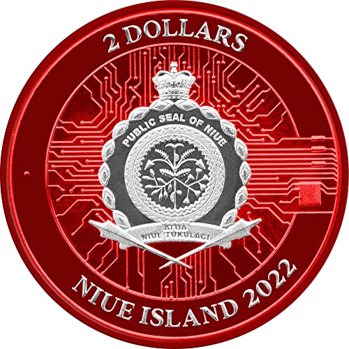 2022 DE Bitcoin Powerchrome Powercoin Green Bluckchain Crvena 1 oz Srebrna kovanica 2 $ Niue 2022 Bu Sjajno necrteno