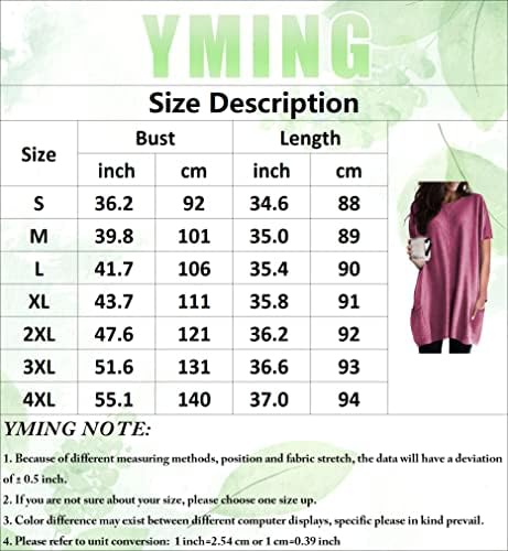 Yming Womens kratki rukav jednobojni puloveri Crew Neck Loose Fit Shirts Plus Size duga dukserica sa džepovima