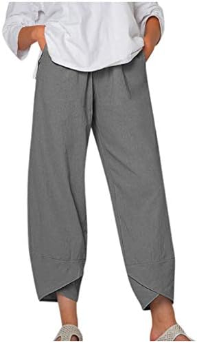 Žene Pamuk Capris Elastični struk Capri hlače High struk hlače Ležerne prilike široke pantalone za noge Ladies Hlače