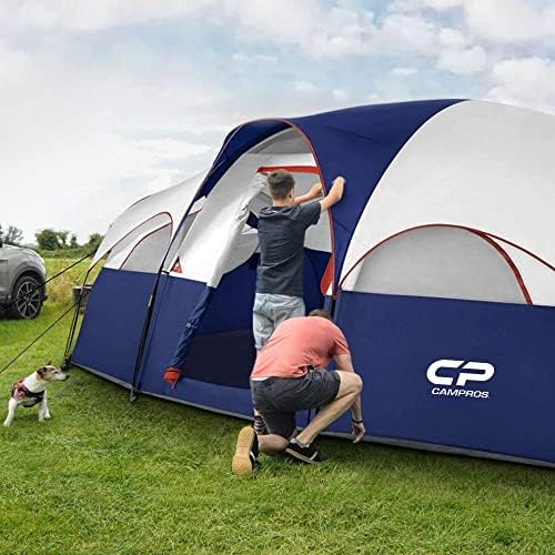 CAMPROS šator-šatori za 8 osoba-kampiranje, vodootporni porodični šator otporan na vjetar, 5 velikih mrežastih prozora, dvoslojni,