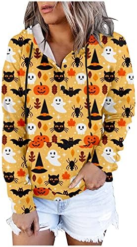 Flekmanart bundeve duksere Halloween Women Crewneck Animal Cat Bat Print Dugih rukava Ležerne prilike Labave slatke praznične majice