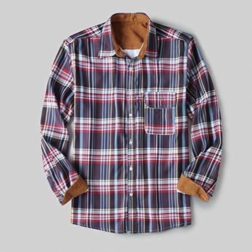 XXBR plaćene majice za muške, pad proljeće provjerene jakne s jaknom dužom s labavim poslovnim casual majicom sa prednjim džepom