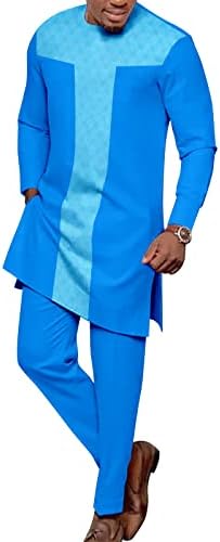 Afrička odjeća za muškarce Casual TrackSit košulja i hlače postavljene dugi rukav O-izrez Attire Dashiki Outfits