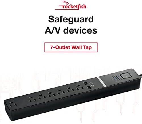 Rocketfish 7-Izlaz/2-USB zidni Tap za zaštitu od prenapona-pruža zaštitu & amp; pogodno punjenje mobilnih telefona-Crna