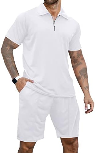 Aulemen Muška odjeća od 2 komada sa patentnim zatvaračem-modni Polo majice i kratke hlače Set ljetni trenirka Casual trenerke za muškarce