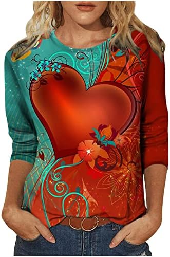 JJHAEVDY Valentines Shirts for Women, Crewneck Tops dugi rukavi duksevi Ljubav Srce grafički duksevi par majice vrhovi