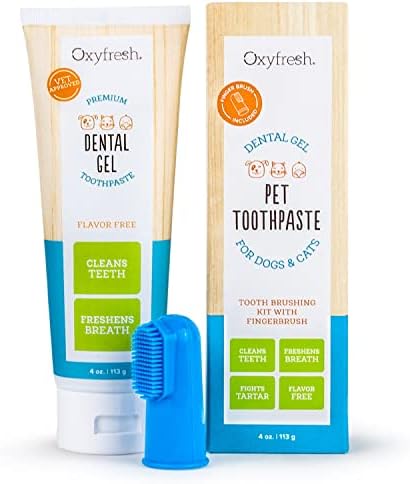 Oxyfresh Premium pseća pasta za zube & četkica za zube-najbolje Čišćenje psećih zuba & borac za pseće plake i kamenac-siguran i za pastu za mačke-Vet formulisana pasta za zube za kućne ljubimce, 4oz Plus četkica za prste