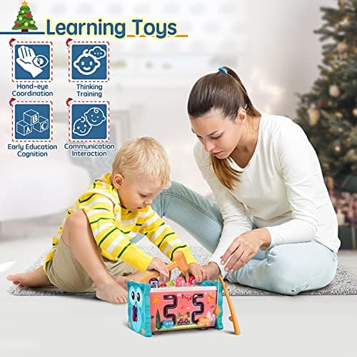 Doquo plava rani razvoj beba senzorne Montessori multifunkcionalne igračke 12-18 mjeseci edukativno lupanje čekićem za 1+ godina poklon