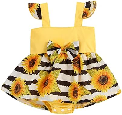 Kids Girls Toddler Beach Sunflowers Prints Fly Suspending rukava dojenčad cvjetna dječja odjeća Djevojka