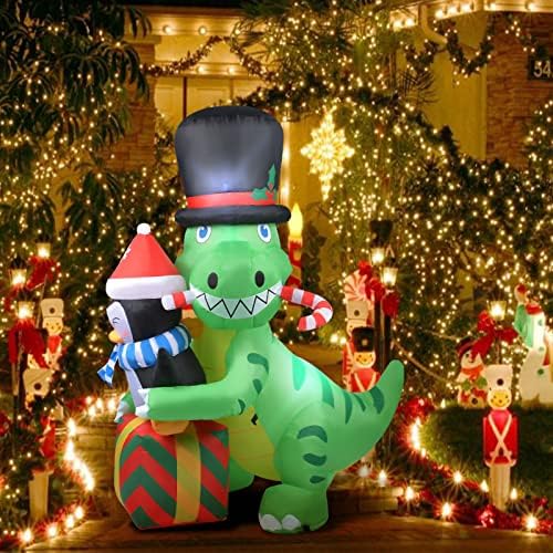 Kyerivs 5.25 Ft Božić Gumenjaci slatka dinosaurusa sa Penguin vanjske dekoracije, Božić Blow Up Dvorište dekoracije Božić Gumenjaci