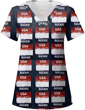 Četvrte majice 4. jula za žene USA zastava Ljetni kratki rukav V rect majica sa 2 džepa smiješna za odmor casual radna odjeća