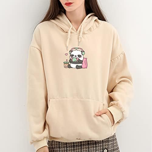 Weetiotio slatka Panda grafički prevelike dukserice za tinejdžerke Kawaii crtani Duks za žene Casual pulover od pamučnog flisa