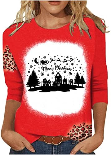 Ružni Božićni džemper za žene Nova Godina 2023 Funny slatka patuljak Print Crewneck duksevi 3/4 rukav jesen majice
