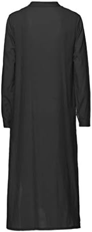 DealinM opružne haljine za žene sa dugmetom na dole V izrez duge haljine sa rukavima jednobojne Relaxed Fit Resort Wear Maxi haljina