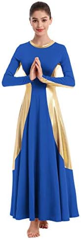 Imekis Women Metallic Gold Pohvale plesne haljine Boja blok kaiš dugih rukava liturgijski bogoslužni kostim Church Robe pohvale