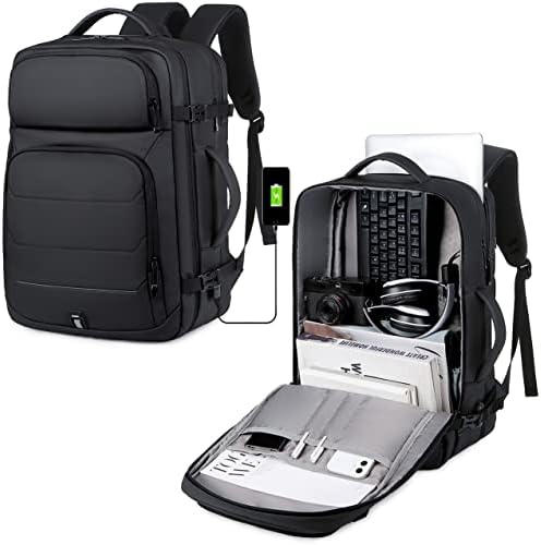KSIBNW Weekender ruksak za nošenje sa USB portom, 40L proširivi putni ruksaci, nošenje prtljaga aviokompanija odobrena sa pretincem za Laptop,vodootporni izdržljivi 17-inčni ruksaci za Laptop